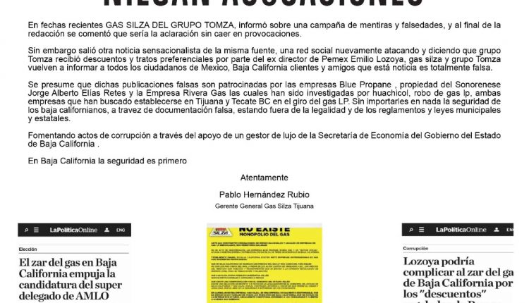 GAS SILSA Y GRUPO TOMZA NIEGAN ACUSACIONES