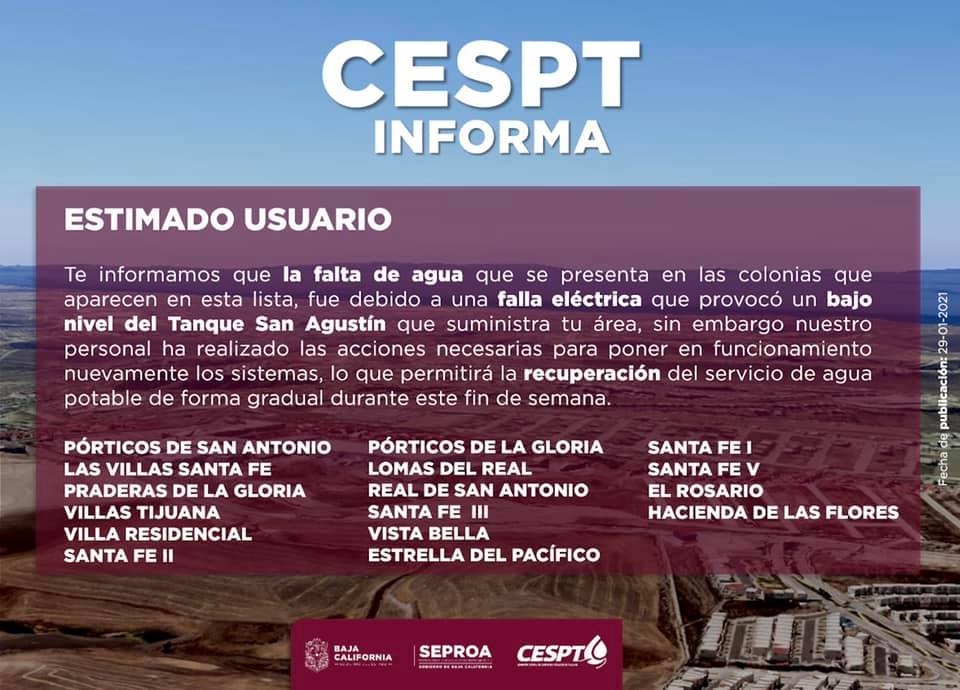 Agua, colonias, CESPT , SEPROA